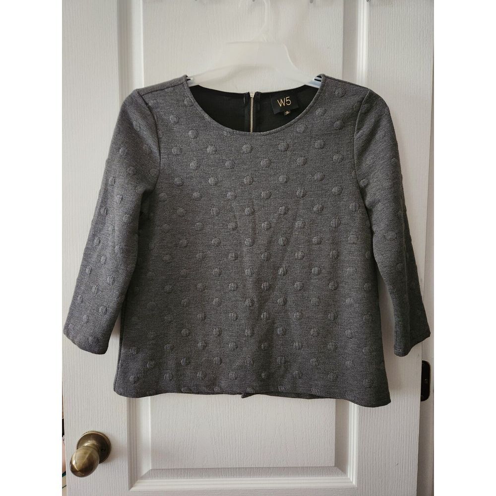 W5 Anthropology Women's Blouse Gray Raised Polka Dot Top 3/4 Sleeve Size S